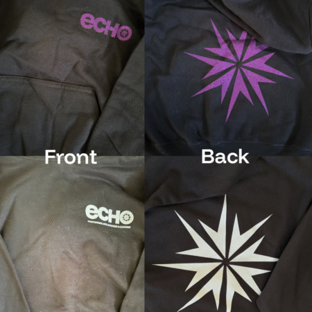 Black Hoodie with White Sparkle Logo and Spark on the Back